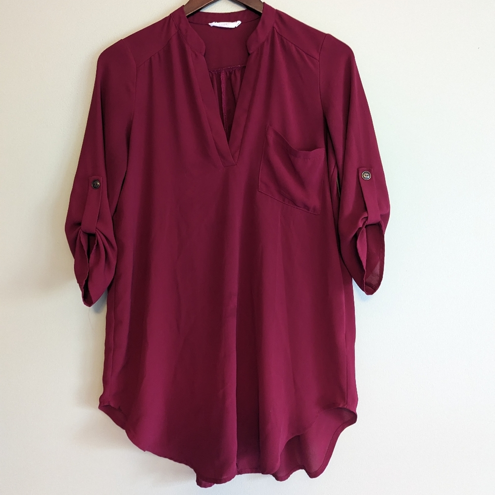 Lush Tunic Blouse Roll Tab 3/4 Sleeves XS EUC